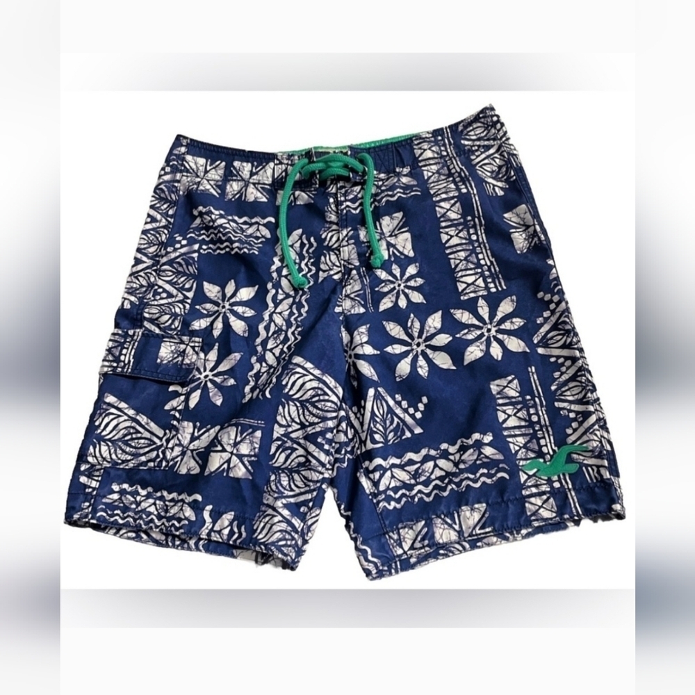 💚5/$25 Hollister Board Shorts Blue & White LSwim Trunks Beach Surf Size Medium